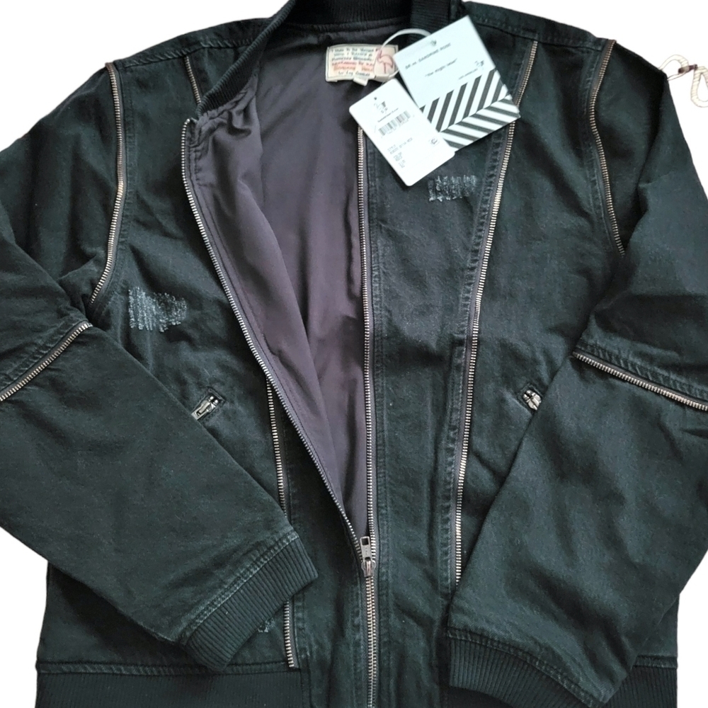 NWT Sandrine Rose Denim Bomber Jacket Slightly Distessed. - Picture 2 of 7